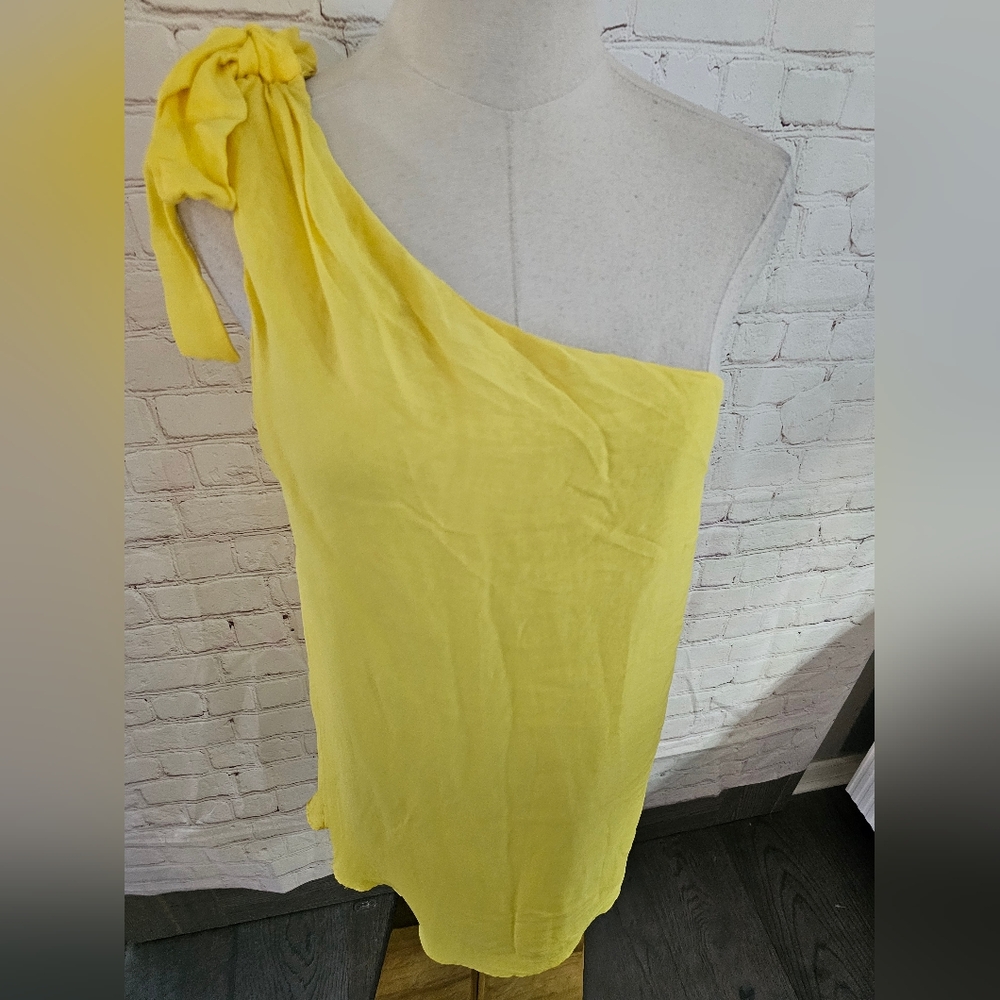 Alice + Olivia Vintage Silk One Shoulder Mini Dress | Bright Yellow | XS | EUC - Picture 7 of 9